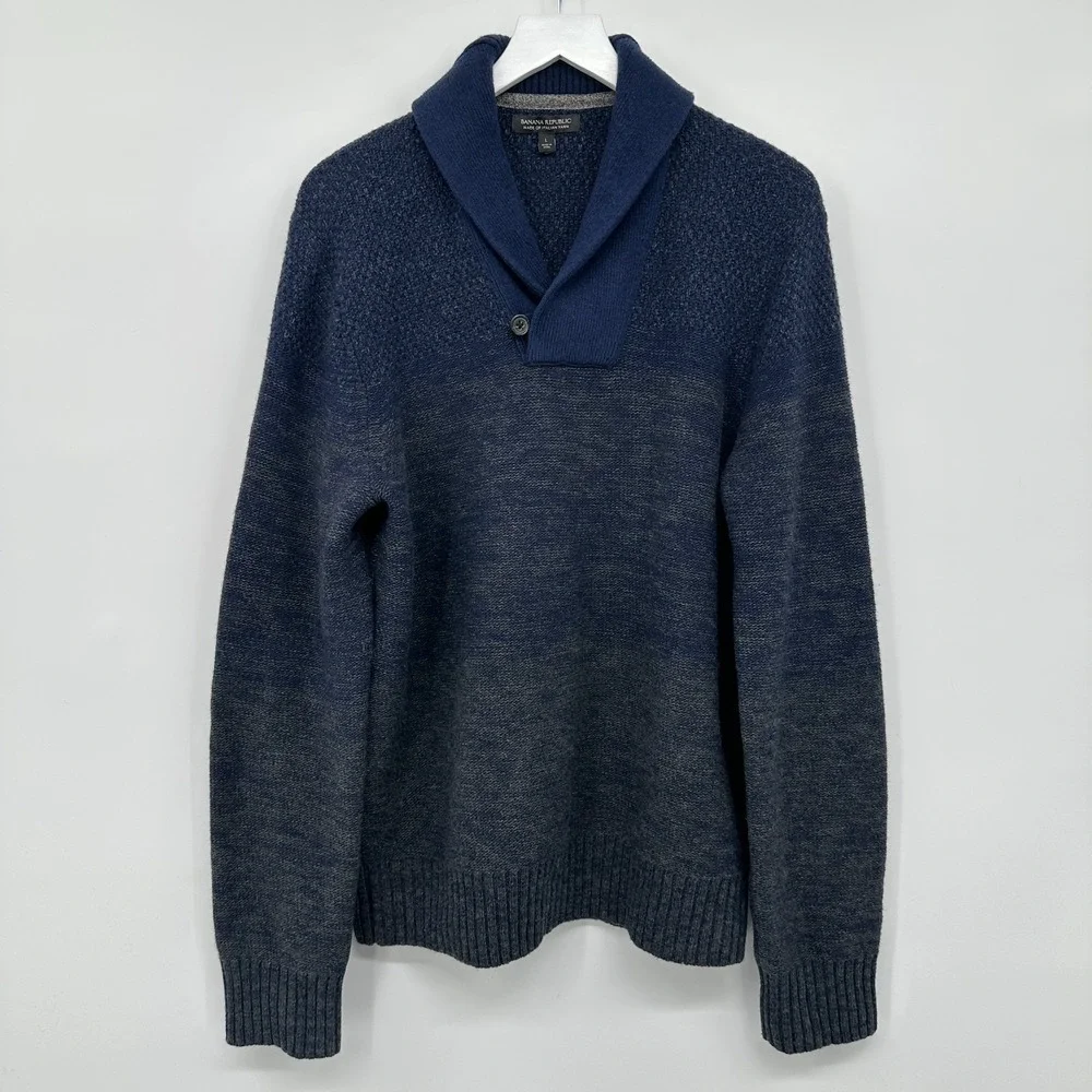 Banana Republic Sweater Mens Large Shawl Collar Pullover Italian Wool Old Money‎